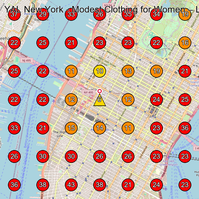 YAL New York - Modest Clothing for Women GeoGrid visibility map for Women'S Clothing Store in W 36th St.
